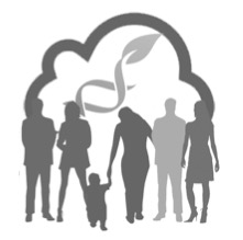 People with cloud, double helix, leaf